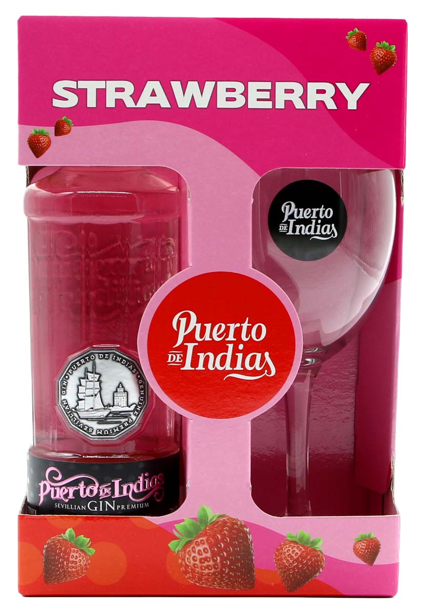 PUERTO DE INDIAS Strawberry Gin | Onpack mit Copa Glas